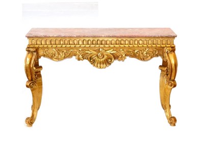 Lot 1189 - A George I Style Gilt Console Table, of recent date, the rectangular pink marble top above a fluted