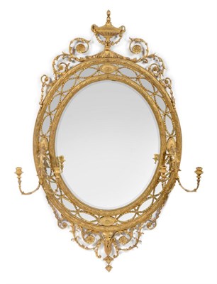 Lot 1198 - A Victorian Gilt and Gesso Wall Mirror, in the manner of Robert Adam, late 19th century, the...