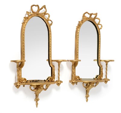 Lot 1200 - A Pair of 19th Century French Gilt and Gesso Girandole Mirrors, the mirror plates within flowerbell