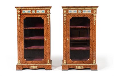 Lot 1212 - A Fine Pair of Louis XV Style Tulipwood and Ormolu Mounted Cabinets, late 19th century, of inverted