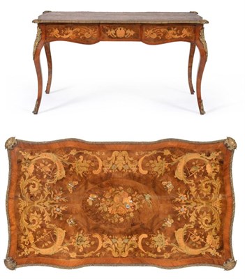 Lot 1220 - A Fine French Louis XV Style Kingwood, Walnut and Floral Marquetry Bureau Plat, circa 1870, of...