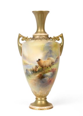 Lot 65 - A Royal Worcester Porcelain Twin-Handled Baluster Vase, dated 1908, painted by Harry Davis with...
