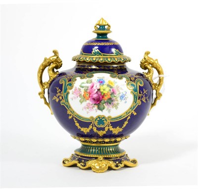 Lot 73 - A Royal Crown Derby Porcelain Twin-Handled Vase and Cover, 1902, painted by Charles Harris, of...