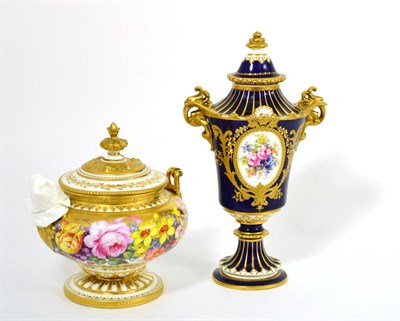 Lot 79 - A Royal Crown Derby Porcelain Urn Shaped Vase and Cover, 1904, with scroll handles, painted by...
