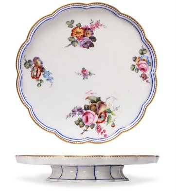 Lot 91 - A Sèvres Porcelain Stand, circa 1766, of lobed circular form, painted by Louise Papette with...