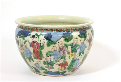 Lot 105 - A Chinese Wucai Porcelain Jardinière, painted with the Hundred Boys pattern, 15.5cm high