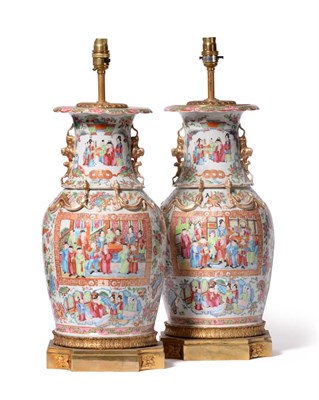Lot 106 - A Pair of Gilt Bronze Mounted Cantonese Porcelain Baluster Vases, the porcelain mid 19th...