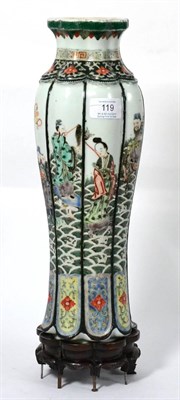 Lot 119 - A Chinese Porcelain Vase, of fluted slender baluster form, painted in famille verte enamels...