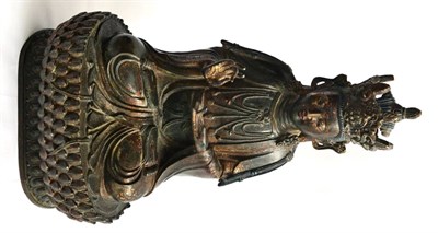 Lot 122 - A Chinese Bronze Figure of Buddha, the cross-legged figure with scroll crown, flowing robes and...