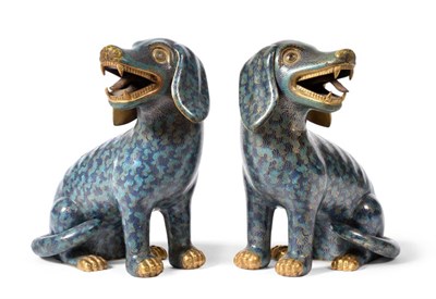 Lot 130 - A Pair of Chinese Cloisonné Enamel Figures of Seated Hounds, 19th century, the...