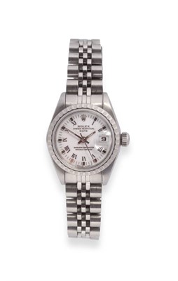 Lot 146 - A Lady's Stainless Steel Automatic Calendar Centre Seconds Wristwatch, signed Rolex, Oyster...
