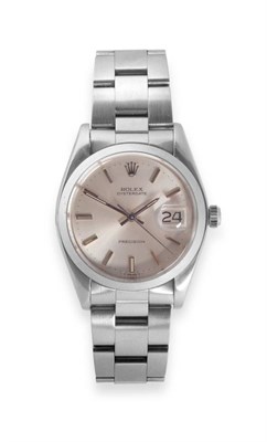 Lot 151 - A Stainless Steel Calendar Centre Seconds Wristwatch, signed Rolex, Oysterdate, Precision,...