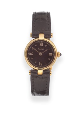 Lot 153 - A Lady's Silver Plated Wristwatch, signed Must de Cartier, circa 2000, quartz movement, black...