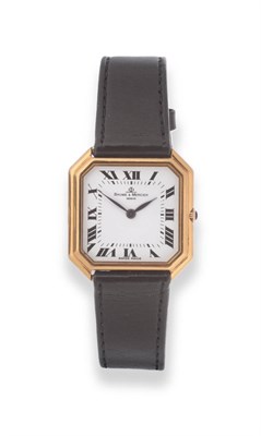 Lot 155 - An 18ct Gold Wristwatch, signed Baume & Mercier, circa 1990, lever movement, white dial with...