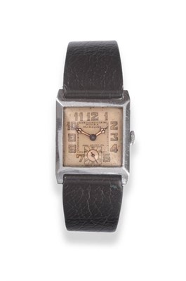 Lot 157 - An Art Deco Chrome Plated Wristwatch, signed Rolex, model: Marconi, retailed by Jack Walker...