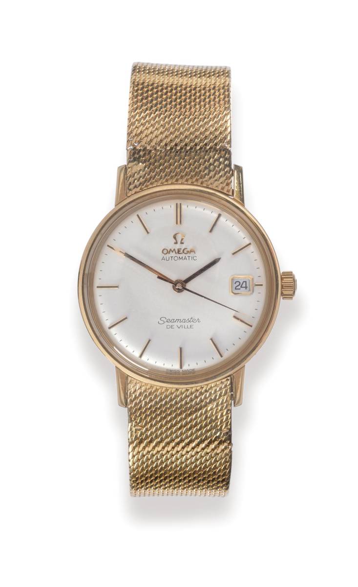 Lot 166 - An 18ct Gold Automatic Calendar Centre Seconds Wristwatch, signed Omega, model: Seamaster, De...
