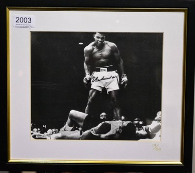 Lot 2003 - A Signed Limited Edition Mohammed Ali Boxing Print, numbered 19/50, framed and glazed, with...