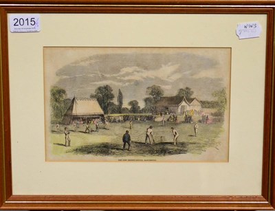 Lot 2015 - Five Framed Cricket Prints, including two hand coloured London Illustrated newspaper illustrations