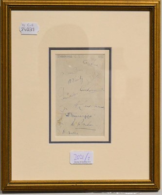 Lot 2021 - Yorkshire County Cricket Team A Set Of 11 Signatures From The 1939 Team on single piece of...