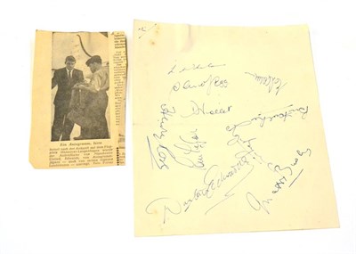 Lot 2029 - A Sheet of Manchester United 1957 Autographs, ten signatures including Duncan Edwards and Matt...
