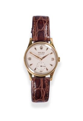 Lot 173 - A 9ct Gold Wristwatch, signed Rolex, model: Precision, 1960, (calibre 1200) lever movement...