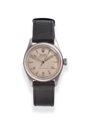 Lot 175 - A Stainless Steel Centre Seconds Wristwatch, signed Rolex, Shock-Resisting, model: Oyster...
