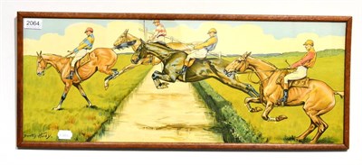 Lot 2064 - Dorothy Hardy Two Racing Prints (i) Four horse at the water jump (ii) Four horses jumping a...