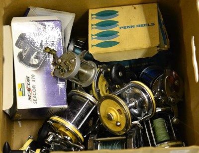 Lot 2084 - A Box of Multiplying Reels and Sea Reels, makers include Penn, Mitchell and Seacor