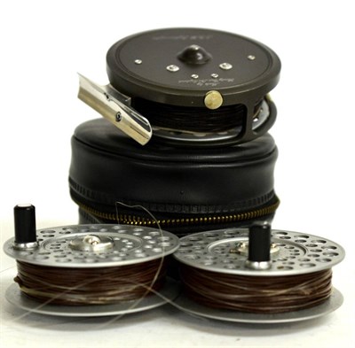 Lot 2114 - A Hardy 3 1/4inch Alloy 'L.R.H. Lightweight' Fly Reel, in zip case, with two spare spools