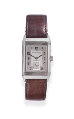 Lot 183 - A Stainless Steel Duo Dial Reverso Wristwatch with 24-hour Indication, signed Jaeger LeCoultre,...
