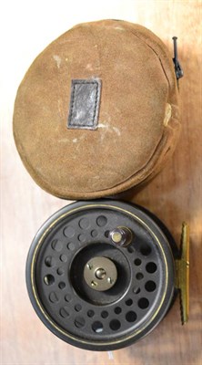 Lot 2132 - A Hardy 'Golden Prince 9/10' Fly Reel, serial number 658, with black handle, notched brass foot