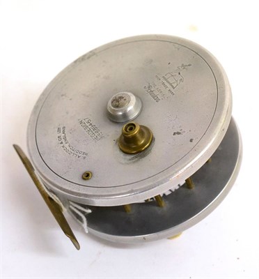 Lot 2154 - An Allcock's 3 1/2inch Alloy 'Aerial Popular' Reel, Reg Design No.689467, with twin white...