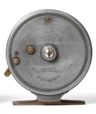 Lot 2155 - An Allcock's 3 1/2inch Alloy 'Aerial' Reel, Reg Design No.689467, with twin white handles on...