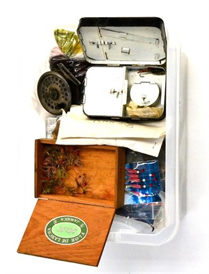 Lot 2165 - Box of Mixed Fishing Tackle, including a Hardy japanned tin tackle box, fly tying equipment,...