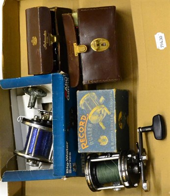 Lot 2178 - Five Reels, comprising two leather cased Abu multipliers 5000 and 6000, Abu 7000C, Pflueger...
