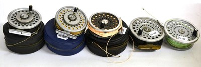 Lot 2186 - Four Hardy 'Marquis' Fly Reels - Salmon No.2 with spare spool, No.7 and two No.8/9, three in...