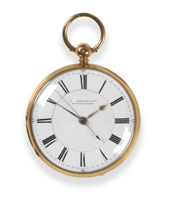 Lot 194 - An 18ct Gold Open Faced Centre Seconds Pocket Watch, signed J.Brindley, Stockport, 1866, lever...