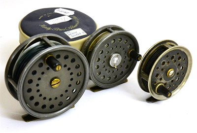 Lot 2257 - Two Walker Bampton Alloy Fly Reels, comprising a 4inch salmon and 3 1/2inch trout, both with...