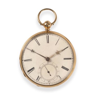 Lot 197 - An 18ct Gold Open Faced Pocket Watch, signed Wm Dodge, 25 Market Place, Manchester, 1857, lever...