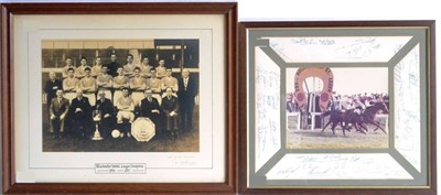 Lot 2008 - Three Signed Sporting Photographs -1985 St.Leger with quantity of signatures, Manchester United...