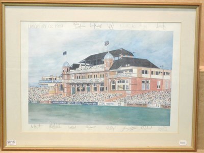 Lot 2016 - Lancashire County Cricket Club 1997 Signed Print depicting the Pavilion and signed by 13 members of