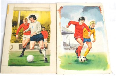 Lot 2028 - Two Pieces of Original Artwork Depicting English Footballers by Swan, players unknown, teams...