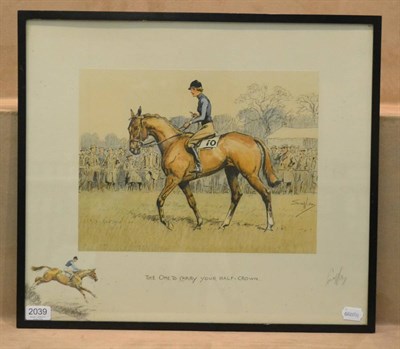 Lot 2039 - Snaffles - The One To Carry Your Half Crown printed with some hand embellishments, signed to border