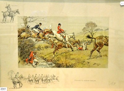 Lot 2041 - Snaffles - Prepare to Receive Cavalry print, signed in pencil 19x11";, 48x28cm glazed and framed