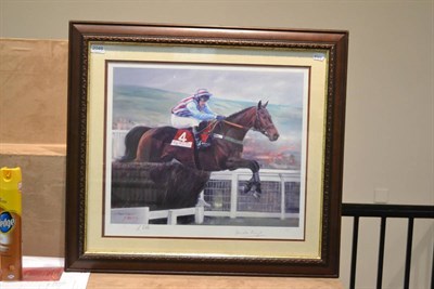 Lot 2048 - Five Framed Horse Racing Prints, including two signed limited edition 'Best Mate' prints, Mill Reef