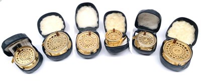 Lot 2102 - A Set of Six Hardy Gold Sovereign Fly Reels, limited edition reels, all serial number 067,...