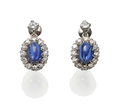 Lot 210 - A Pair of Sapphire and Diamond Cluster Drop Earrings, circa 1920, a brilliant cut diamond...