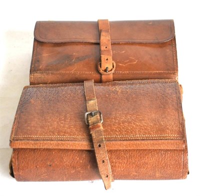 Lot 2130 - Two Large Stitched Leather Fly Wallets, with leather straps, one inscribed 'G.H. Errington,...