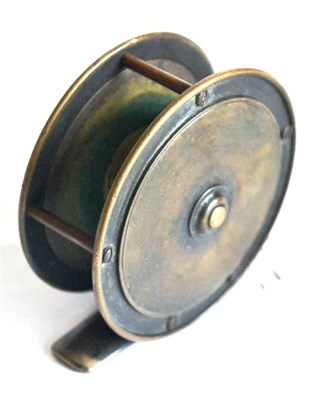 Lot 2146 - A Hardy 2 3/4inch Brass Platewind Reel, with oval logo, horn handle, raised check housing,...