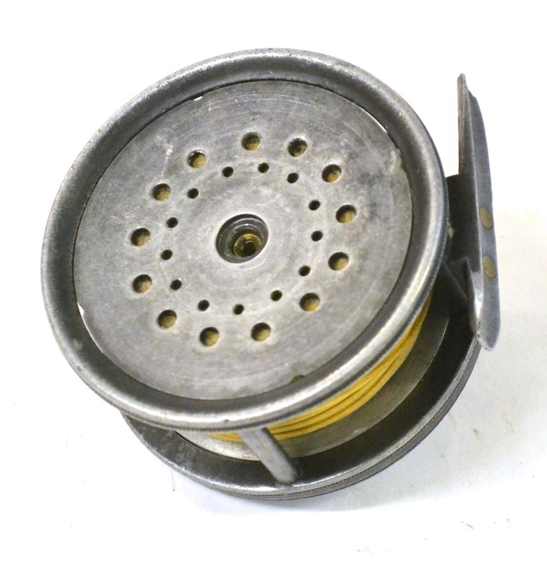 Lot 2147 - A Hardy 3inch Alloy Wide Drum 'Perfect' Fly Reel, with fat black handle, strapped tension...